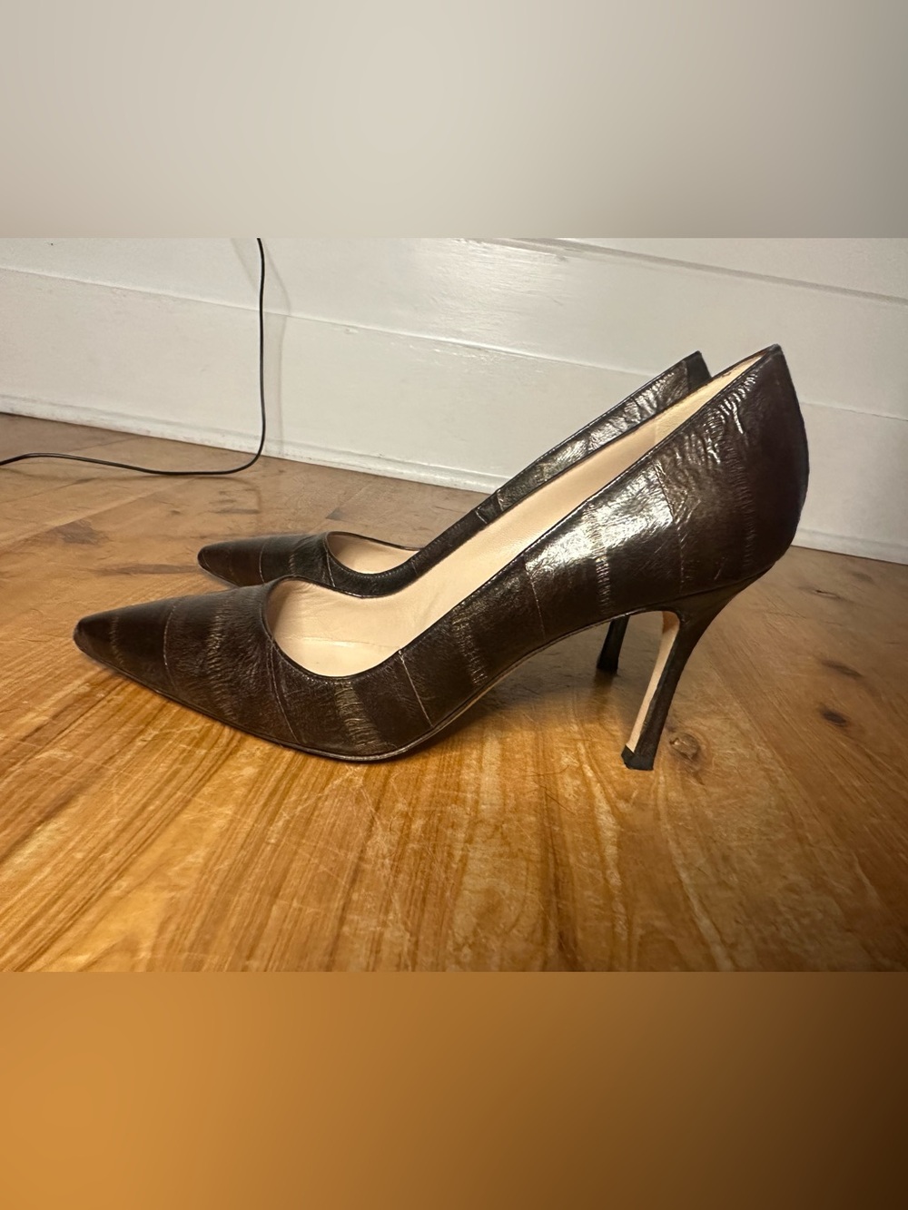Manolo Blahnik Brown Leather Animal Print High Heel Pumps